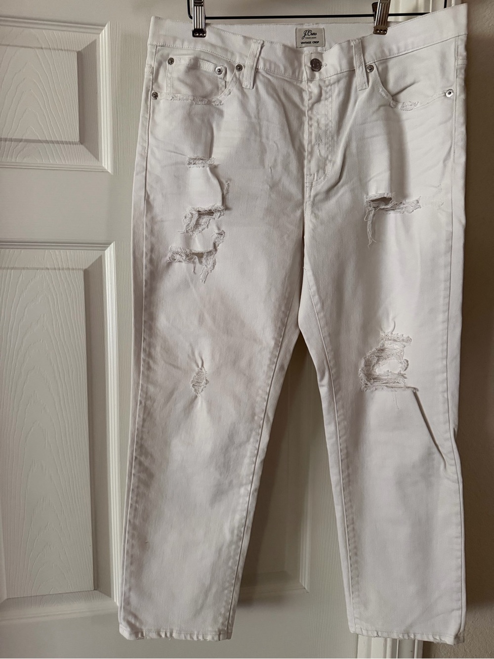 J. Crew White Distressed Cropped Jeans